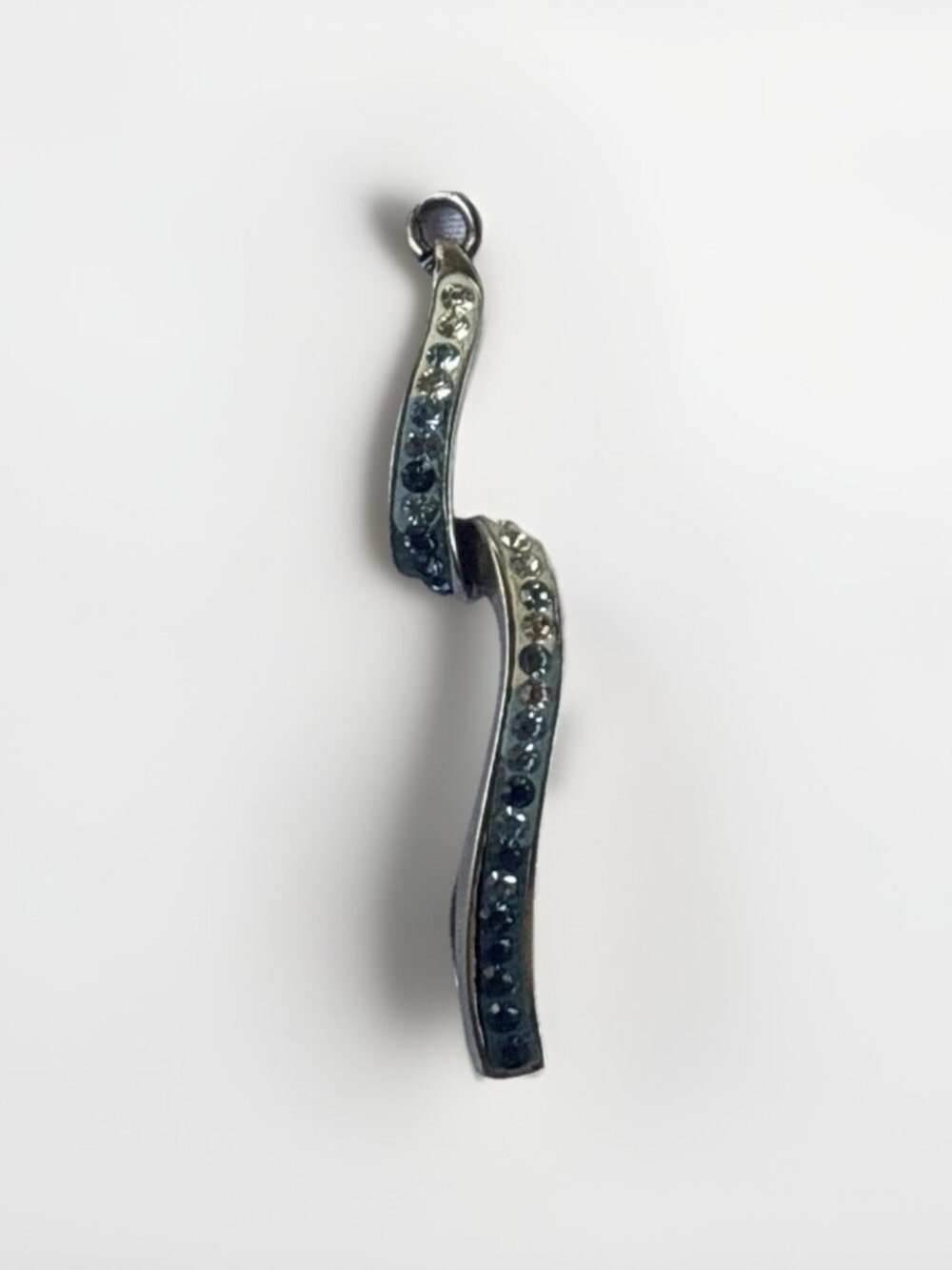 925 Sterling Silver Blue Stone Wave Ribbon Pendant Modern Abstract Design